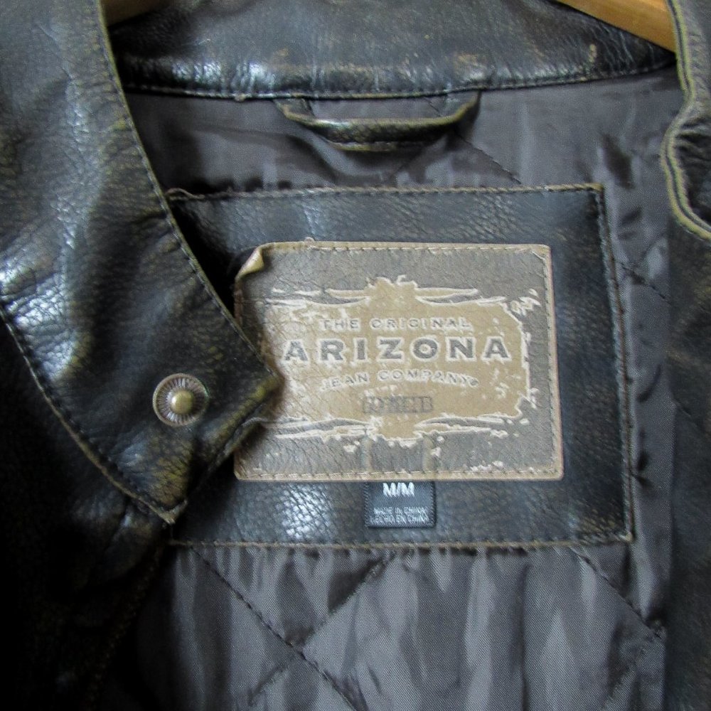 VINTAGE 90s Faux Leather Moto Jacket Sporty Stripes Size Men's M or Womens M/L - Picture 5 of 16